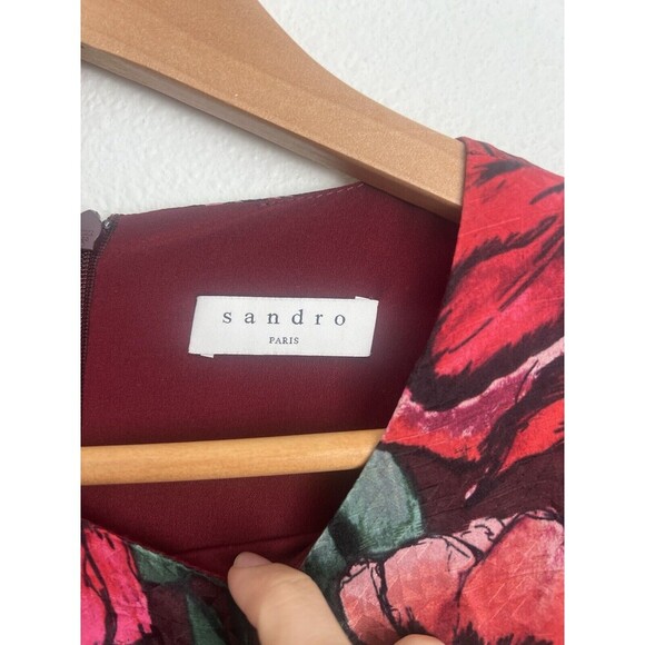 SANDRO Women's Velvet Velour Floral Dress Whimisgoth Dark Romance Silk Blend 38 - Picture 9 of 12